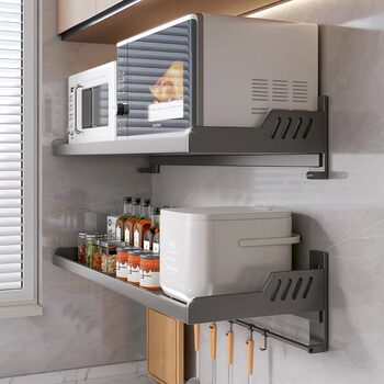 Kitchen microwave oven storage rack without punching, oven rack hanging on the wall, household wall-mounted storage rack bracket