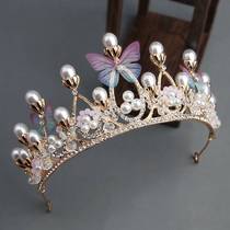 2024 Headdress Golden Butterfly Childrens Super Fairy Rhinestone Crown Headband Wedding Pearl Hair Accessories Wedding Dress Performance Accessories