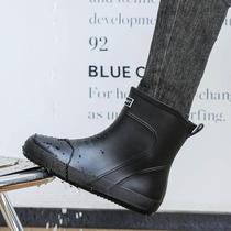 Rain boots for men mid-length non-slip waterproof shoes short-length fashionable outer wear fishing shoes car wash kitchen work thick sole glue_