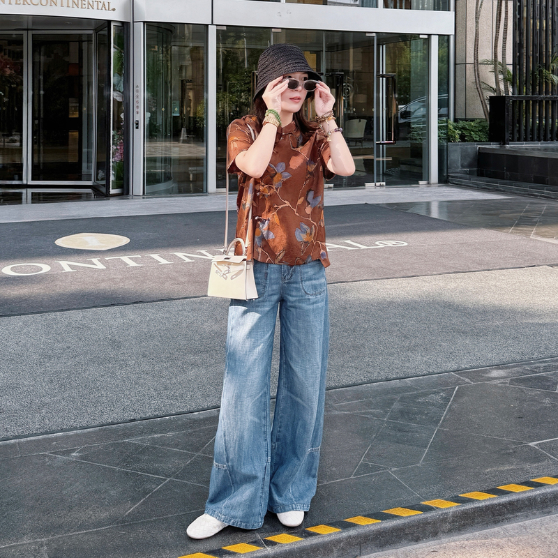 Manchenh "Linen Blue Cow" Luxury Brand Royal Linen Blend Three-Dimensional Cut Enzyme Washed Jeans