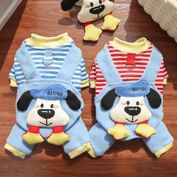 Pet Cat and Large Dog Autumn and Winter Fleece Four-Legged Clothing, Cute Cartoon Clothes Supplies for Teddy, Bichon, Corgi, Hairless