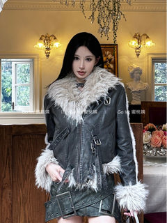 Auntie peach winter 2025 new color-washed heavy-duty environmentally friendly fur quilted jacket for women thickened thermal clothing