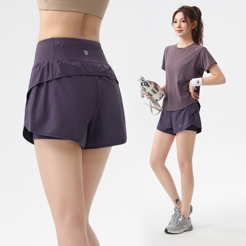 Mm Plus-Size Women's Sports Shorts, Quick-Dry, Anti-Exposure, with Lining, Back Pocket, Yoga, Running, Fitness, Faux Two-Piece Shorts