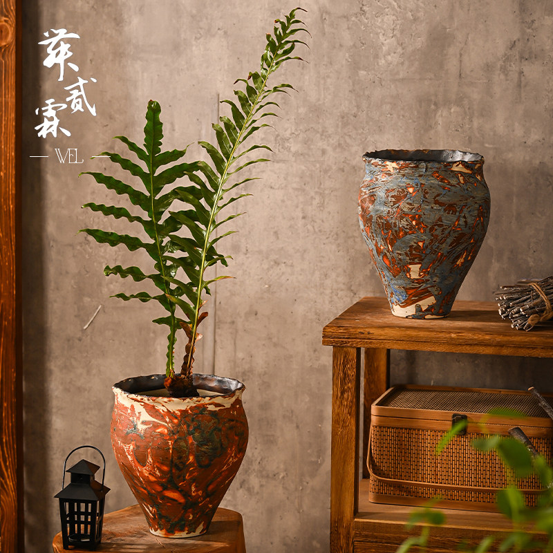 Керамическая ваза в стиле ретро из Цзиндэчжэня, старинный высококачественный цветочный горшок, тестомесилка для цветов ручной работы, специальное украшение для домашних зеленых растений и комнатных растений в горшках Изображение 1