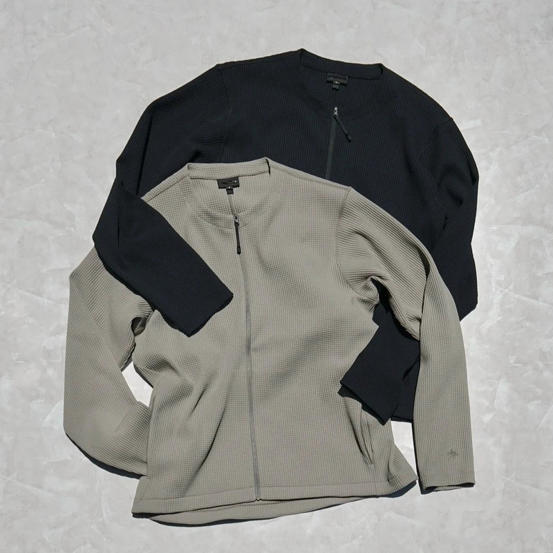 Gdw Guaranteed Win Diren Solotex Waffle Knit Collarless Zipper Quick-Dry Cardigan Long-Sleeve Tee Jacket for Men Gdw Guaranteed Win Diren Solotex Waffle Knit Collarless Zipper Quick-Dry Cardigan Long-Sleeve Tee Jacket for Men