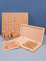 Chinese chess portable folding chess board solid wood chess set wooden traditional classic intellectual toy logical thinking