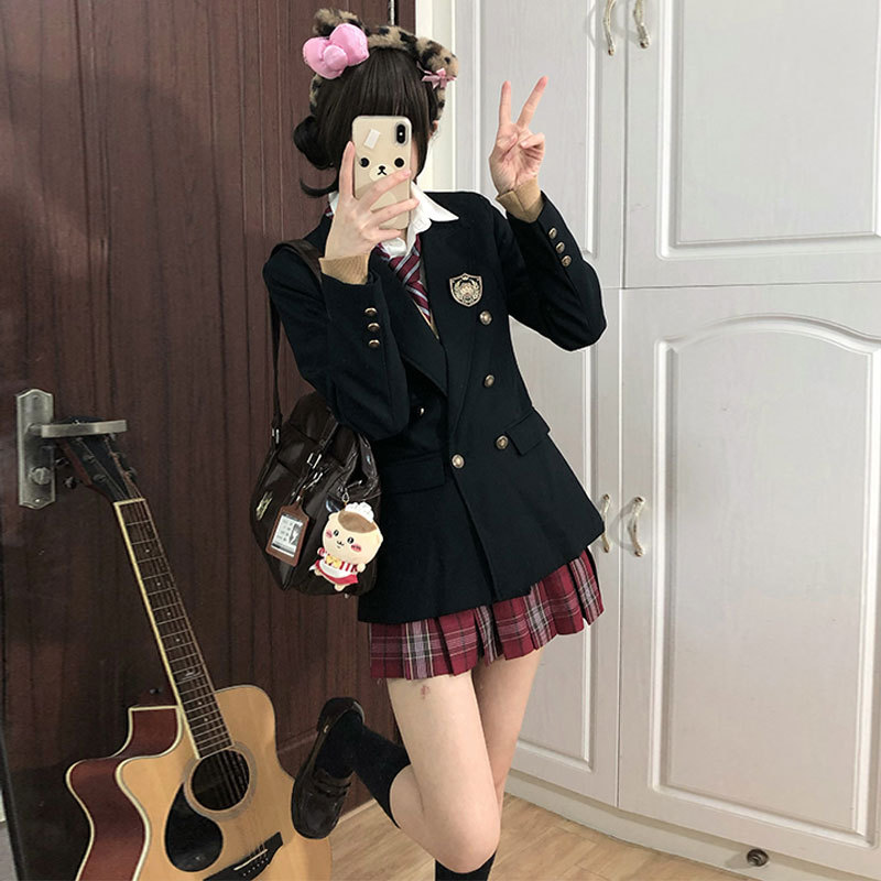 Pear Raixin [Yuhe Gao] Original Jk Uniform School Style Double-Breasted Suit Autumn School Supply Waist-Cinching Jacket