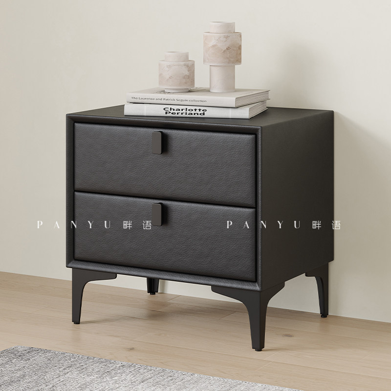 Pan Yu Leather Art bedside table, bedroom bedside storage cabinet, simple and modern, all solid wood Italian minimalist high-legged storage cabinet