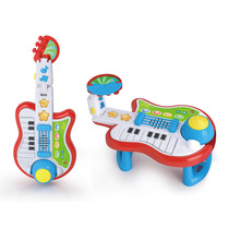 Supply SM273278 2-in-1 guitar with light and music electric childrens guitar electronic keyboard toy