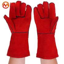 Minggu welding gloves cowhide hanging welding gloves wear-resistant extended thickening high temperature resistant labor protection gloves red