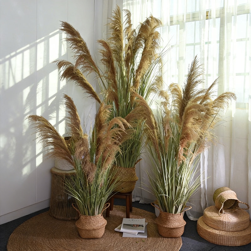Natural Dried Reed Flowers, Green Plant Ornaments, Artificial Grass, Fake Flowers, Landscaping Plants, Potted Plants, Store and Home Decoration Ornaments