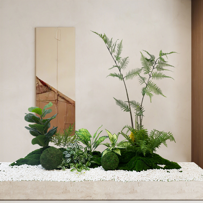 Artificial Green Plant Decoration under Stairs, Simulated Indoor Entrance Landscape Plant, Artificial Tree Combination with a High-End Feel, Simulated Tree