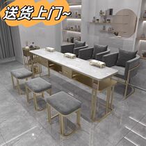 Marble surface manicure table and chair set fashionable and simple gold manicure table and chairs single double and three-person tables for nail salon
