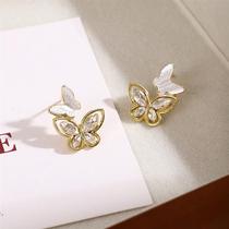 Silver Needle Sweet Small Unique Simple Oil Drop Butterfly Hollow Stud Earrings Korean Versatile Exquisite Diamond Earrings for Women