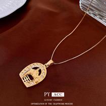 Titanium steel diamond horse head stainless steel necklace European and American design clavicle chain niche versatile high-end jewelry