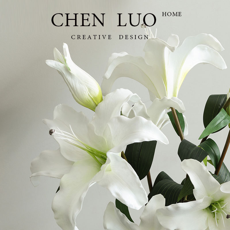 Chenluo·High-Quality Realistic-Feel Pu Moisturizing Large Lily Bouquet Artificial Flowers Luxury High-End Desktop Decoration