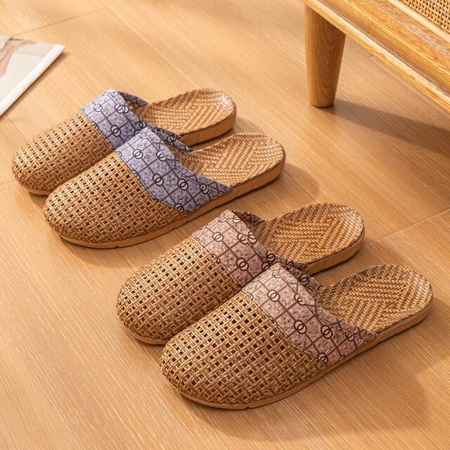 Elderly non-slip slippers Baotou men's indoor home handmade rattan straw woven linen woven sandals and slippers couple shoes