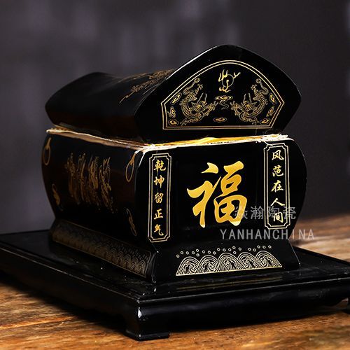 Jingdezhen Large Ceramic Urn Square-Shaped Cremation Jar Anti-Corrosion Burial Container for Male and Female Use Jingdezhen Large Ceramic Urn Square-Shaped Cremation Jar Anti-Corrosion Burial Container for Male and Female Use