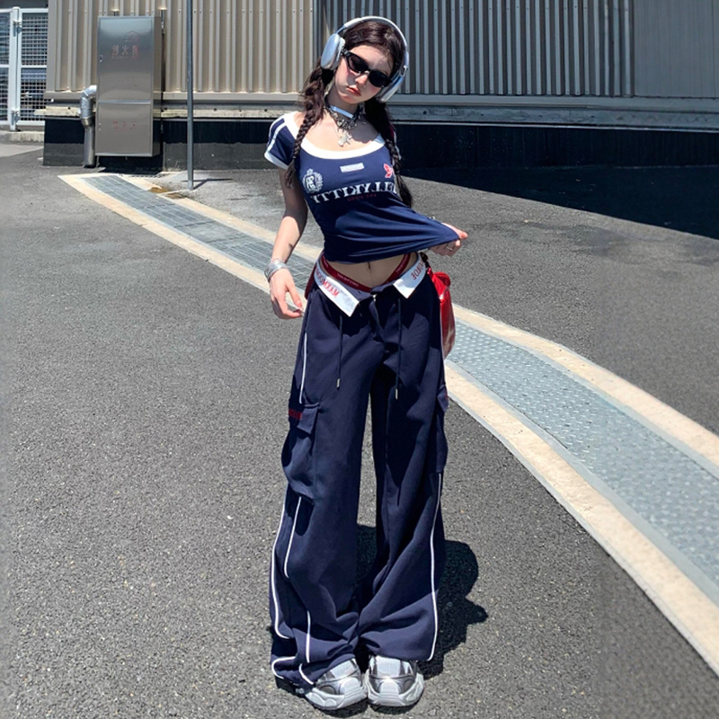 2026 Super Popular American-Style Sports Suit for Women, Summer Hot Girl Slim-Fit Short-Sleeve T-Shirt and Casual Long Pants Two-Piece Set