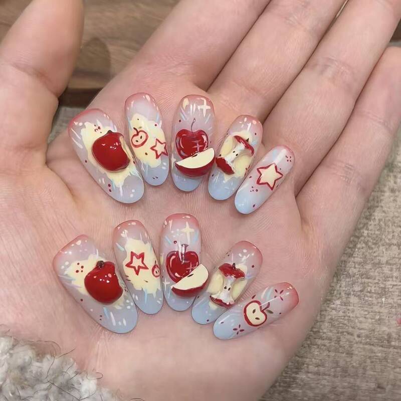 Handmade New Style Wearable 3D Squishy Red Apple Nail Art, Cute and Brightening, Detachable