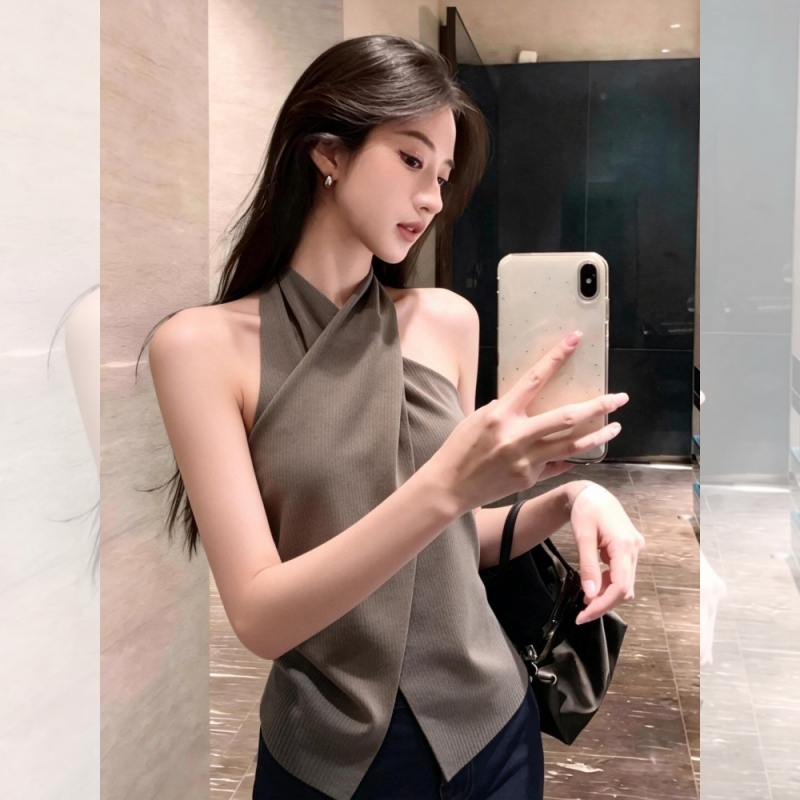 High-End Chic Irregular Cross Halter Neck Camisole for Women, Summer Thin Sleeveless Top with Unique Design