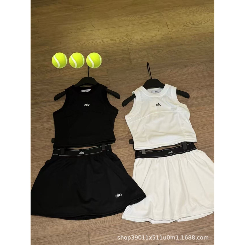 2026 New Summer Alo Tennis Set Fitness Yoga Slimming Short Vest + Anti-Exposure Skirt Two-Piece Set 2026 New Summer Alo Tennis Set Fitness Yoga Slimming Short Vest + Anti-Exposure Skirt Two-Piece Set