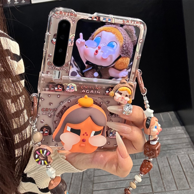 Suitable for Huawei Pura X Collector's Edition Folding Screen Phone Case Leopard Print Cartoon Girl Pocket2 Magnetic Stand Xiaomi Mix Flip2 Hinge Protection Samsung Z Flip76543 Chain