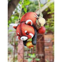 Cute Resin Raccoon Statue Carrying Food Climb Rope Outdoor
