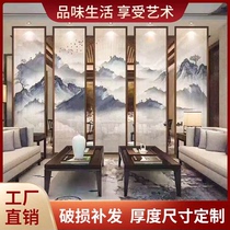 Chinese style ink landscape painting wire clip art glass custom background wall screen partition shower room 2024