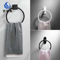 Free punched space aluminum towel ring bathroom toilet washroom towel hanging black wall-mounted hand towel rack