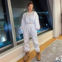 Korean version 2024 spring and autumn new fashion simple and versatile solid color sweatshirts and pants two-piece casual sports suit for women
