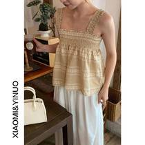 (Oufan) French plaid seersucker wrap chest halter top for women summer new doll short vest top 9861