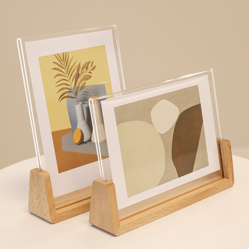 Acrylic Couple Photo Solid Wood Photo Frame 56inch Photo Paper Transparent Empty Frame Card Postcard Poster Frame Display Stand