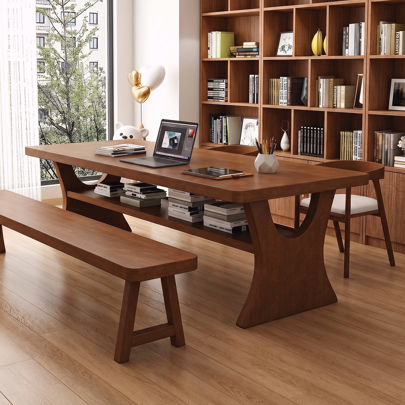 Simple Modern Solid Wood Desk and Chair, Dual-Purpose Living Room Desk, Double-Layer Study Desk, Writing Desk, Calligraphy Desk, Workbench, Long Table Simple Modern Solid Wood Desk and Chair, Dual-Purpose Living Room Desk, Double-Layer Study Desk, Writing Desk, Calligraphy Desk, Workbench, Long Table