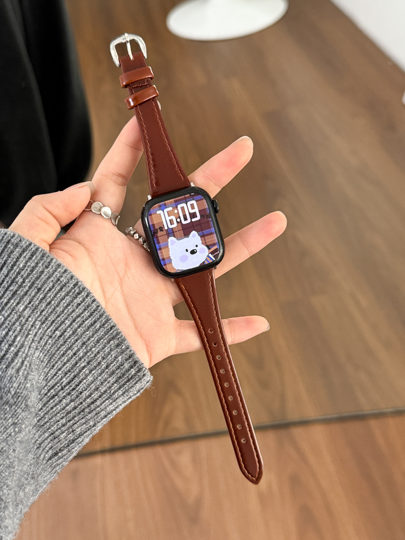 Suitable for iwatch strap S11 Apple watch applewatch11/10/9 leather high-end S8 temperament wine red se New Year red iWatchS8 niche wristband Ultra white and small waist