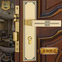 Kaitongwei new Chinese style copper bedroom door lock modern brass indoor double door solid wood door handle lock
