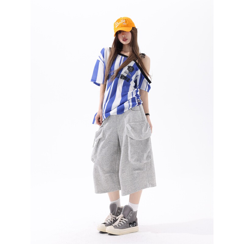 Gray Sports Dance Shorts for Women 2026 Spring/Summer Large Pocket Loose Running Casual Capri Sweatpants Gray Sports Dance Shorts for Women 2026 Spring/Summer Large Pocket Loose Running Casual Capri Sweatpants