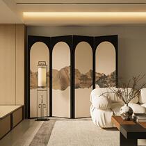 Oriental aesthetics in the hall neoclassical back screen partition guest view wall folding movable solid wood screen folding freehand lines