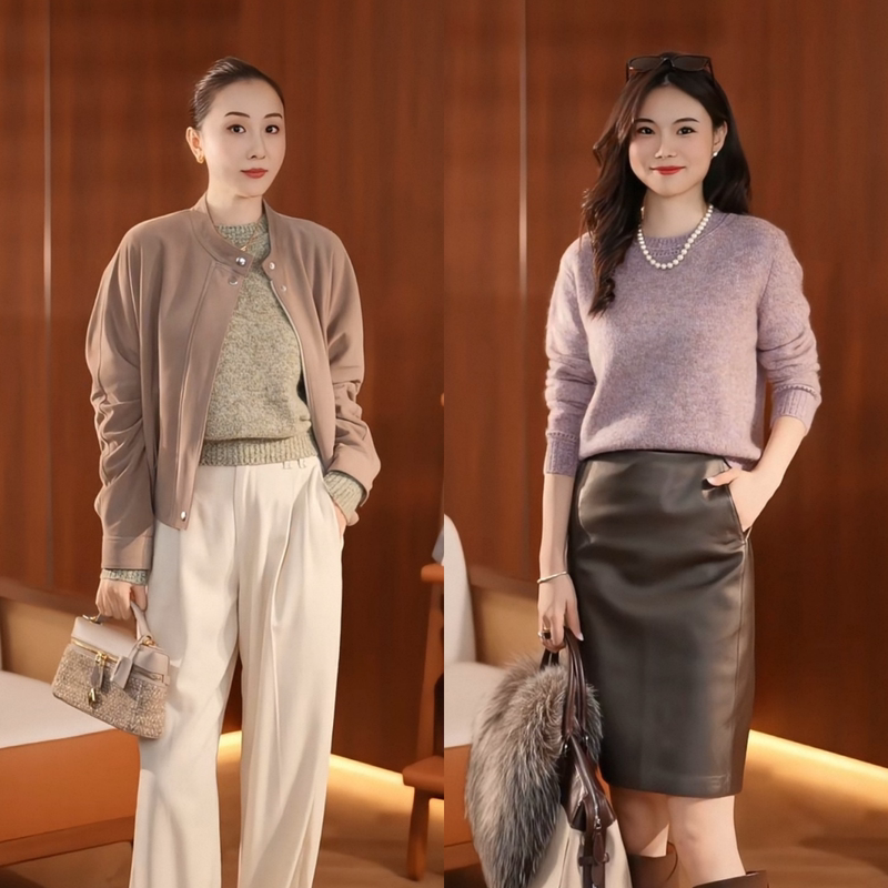 Lesamis "Purple Mist Late Autumn" Cashmere Wool Mulberry Silk Floral Yarn Autumn and Winter Knitted Sweater Z021002651