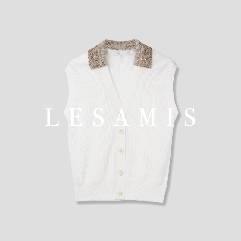 Lesamis·「Luxury Starlight」Top Luxury Line·Linen Lapel Sequin Knit Cardigan B552002069