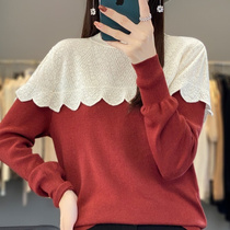 Can be shipped quickly elegant trendy fashionable womens worsted woolen sweater lace stand-up collar warm gentle and color matching