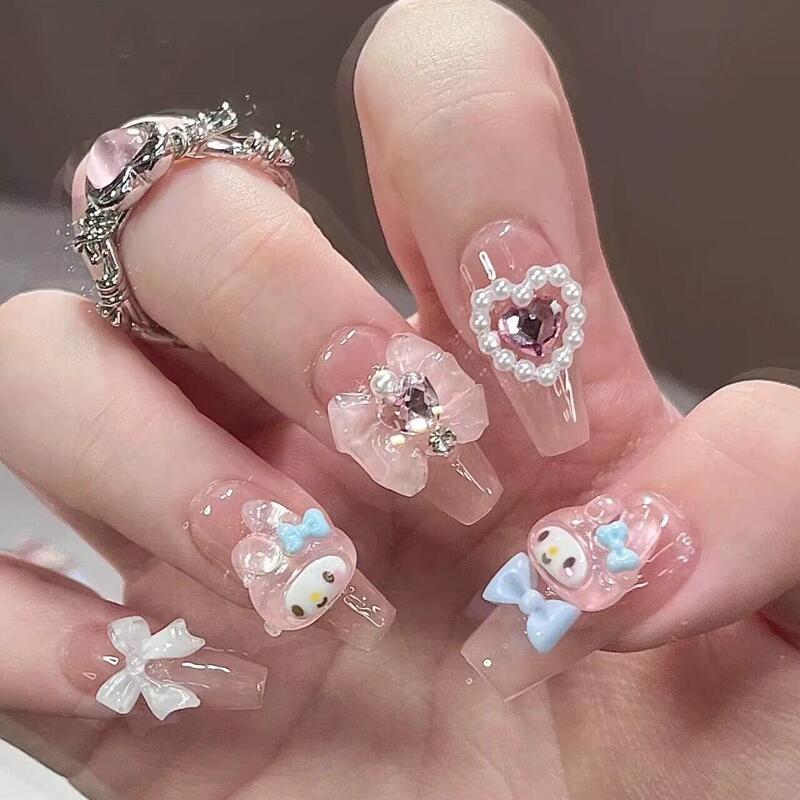 Children's Wearable Nails, Cute Cartoon Handmade Melody Wearable Nails, Beautiful Girl Student Kawaii Nail Stickers