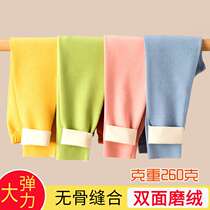 Childrens new AB Miande single-piece autumn pants baby autumn and winter mid-waist seamless velvet warm pants medium and large childrens pajamas with velvet