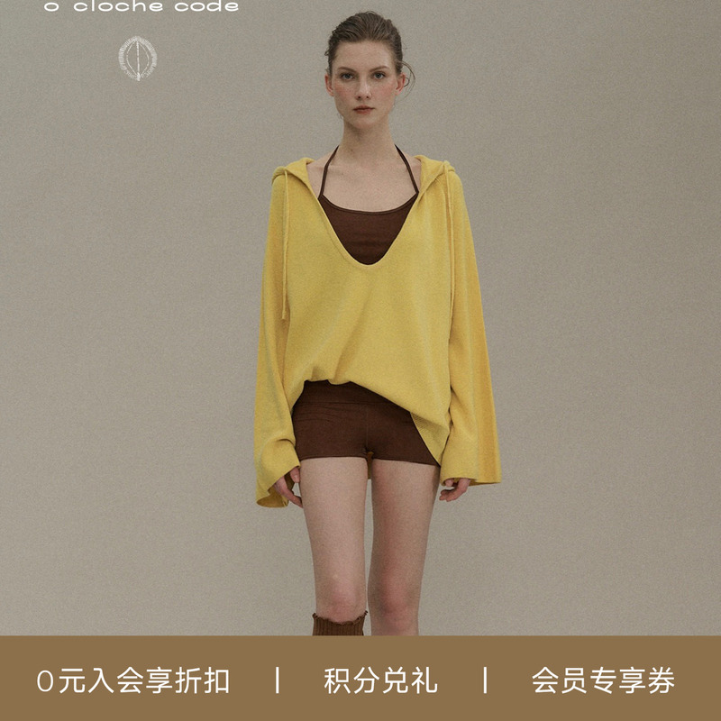 O Cloche Code_U-Neck Knitted Hooded Sweatshirt_U-Neck Hoodie
