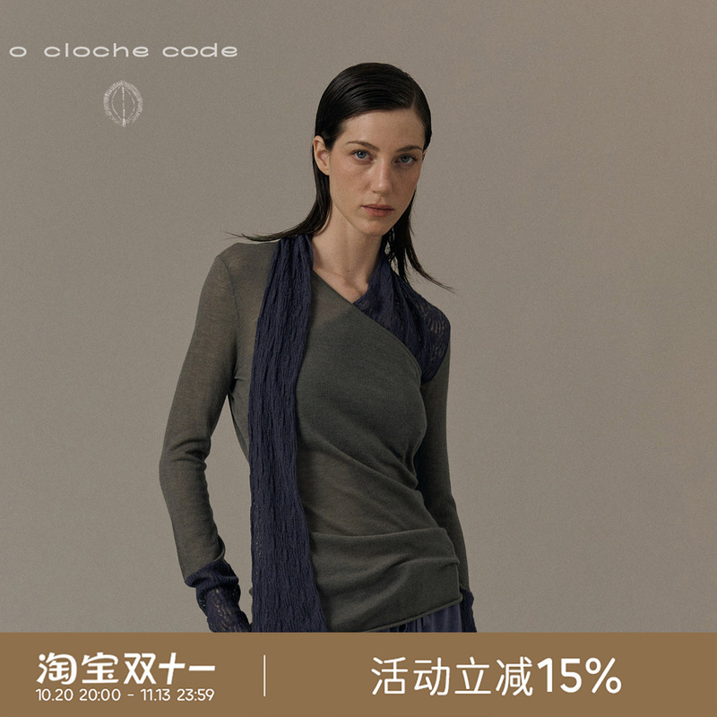 [Celebrity Style] O Cloche Code_Thin Knit Hollow Out Color Block Top_100% Merino Wool