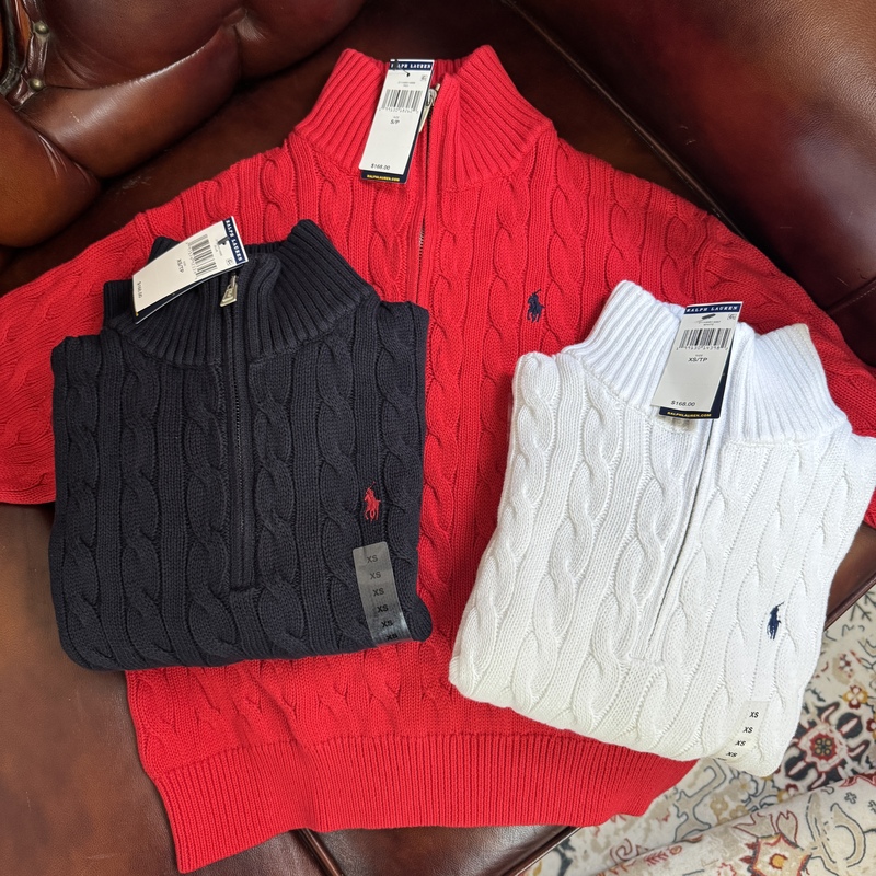 In-Stock Authentic Ralph Lauren Women's Half-Zip Stand Collar Cable Knit Sweater, Old Money Style Ralph Lauren