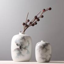 High-end new Chinese style creative large-diameter ceramic vase ink pattern Zen study living room flower arrangement decorative ornaments