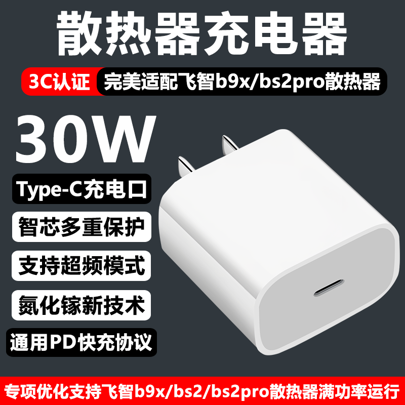 30W Fast Charging Head Suitable for Feizhi B9X Radiator Charging Head Bs2/Bs2Pro Radiator Charging Head Universal Fast Charging Pd Charging Protocol Charger Radiator Charger Cable Set