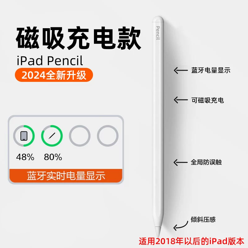 Плоская сенсорная ручка для iPad, совместима с Apple Pencil, стилус, стилус для iPad, 1-го поколения, 2-го поколения, магнитная зарядка, iPencil 2-го поколения, стилус, плоская замена, предотвращает случайное касание