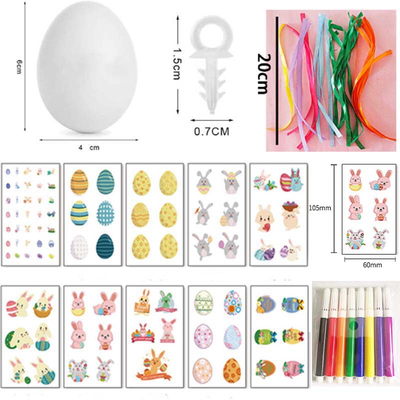 Plastic Hanging Ornaments DIY Painted Egg Combo Gift Pack Easter Realistic Egg Tattoo Stickers Ribbon with Watercolor Pens Included